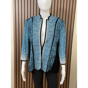 Ming Wang Women's L Blue Jacket Acrylic Suit Knit Textured Zip-Up Office Church